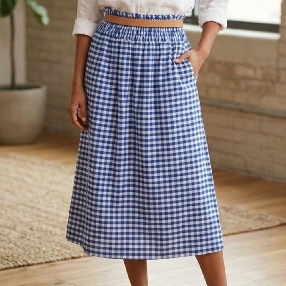 Universal Thread Midi Skirt Women S Blue White Gingham Smocked Waist Cottagecore